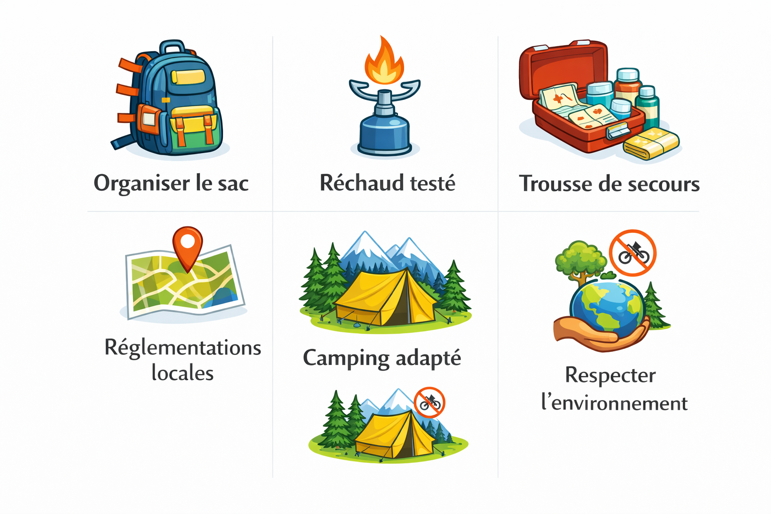 Conseils pour un camping sûr et respectueux de l’environnement.