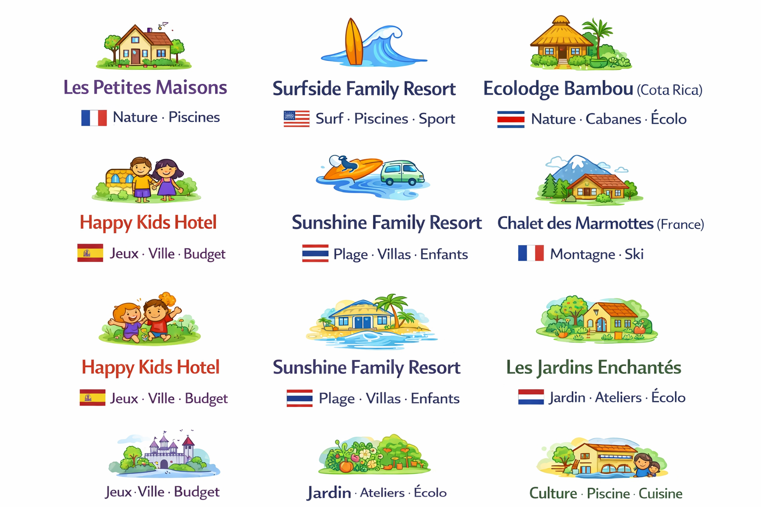 Différents types d'hébergements touristiques et leurs caractéristiques.