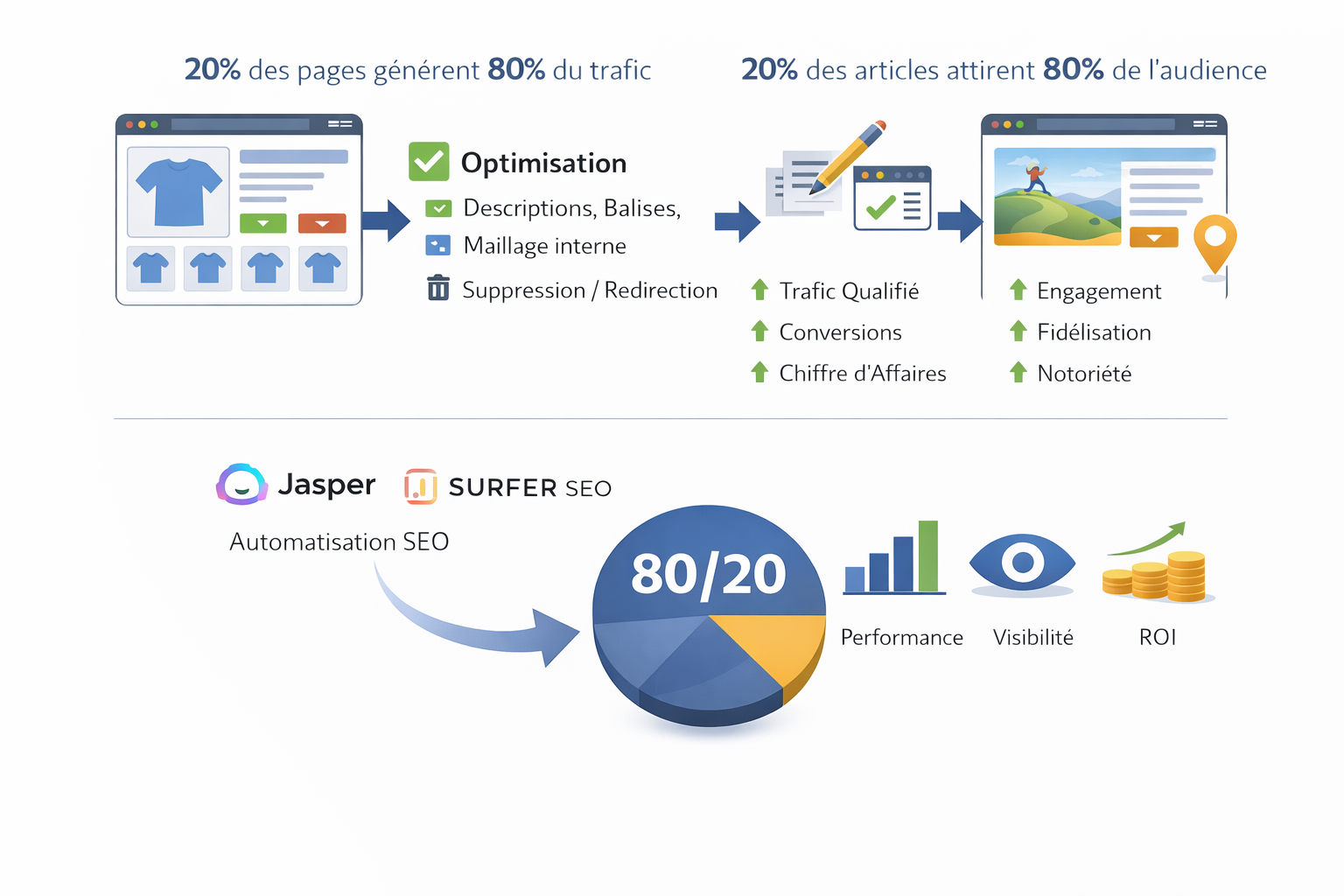 Optimisation SEO ciblée pour trafic, engagement et ROI.