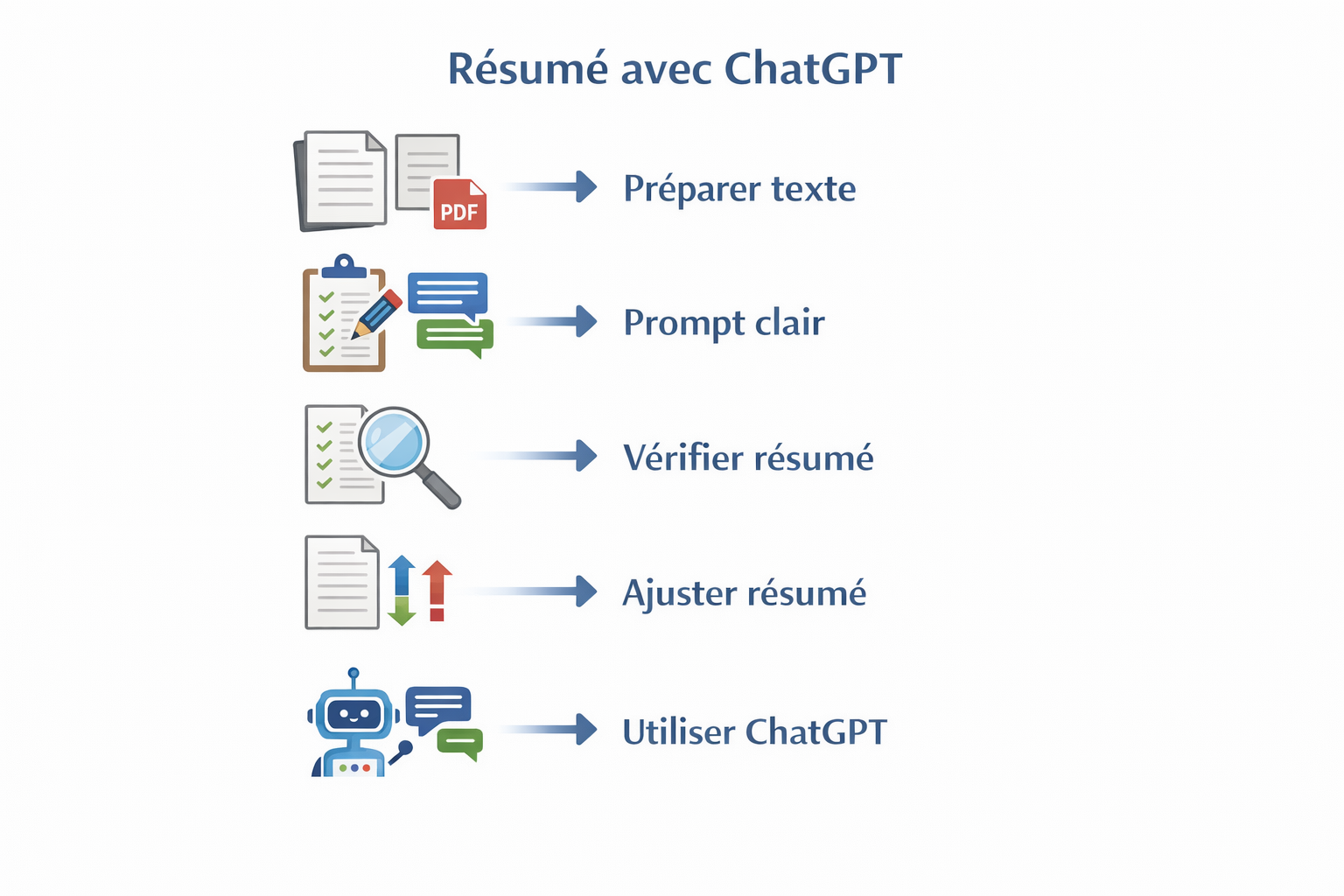 Étapes claires pour résumer un texte avec ChatGPT.