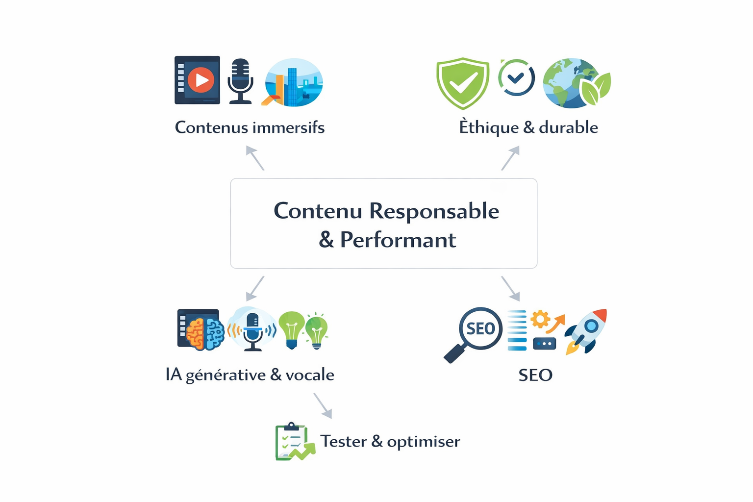 Contenu responsable performant : immersif, éthique, IA, SEO, optimisation.
