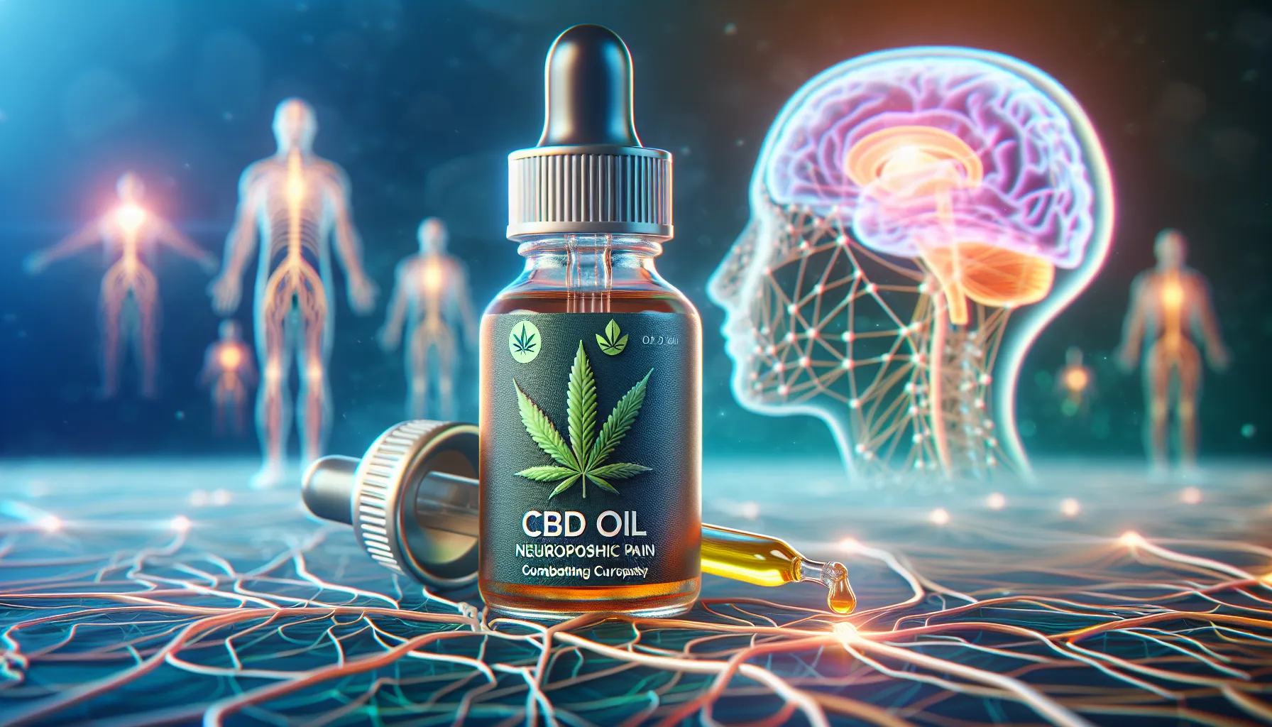 L'image représente une bouteille d'huile de CBD, avec une étiquette indiquant 